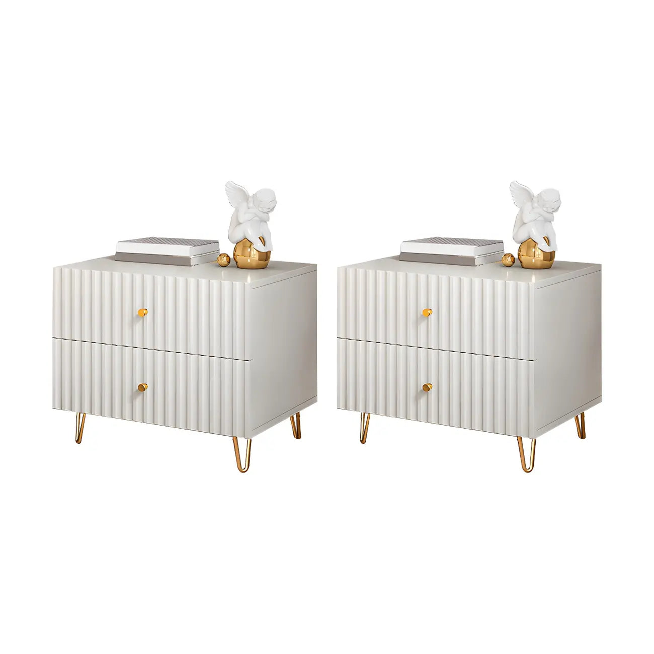 Modern Wooden Stripe Gold Accents Stylish Nightstand