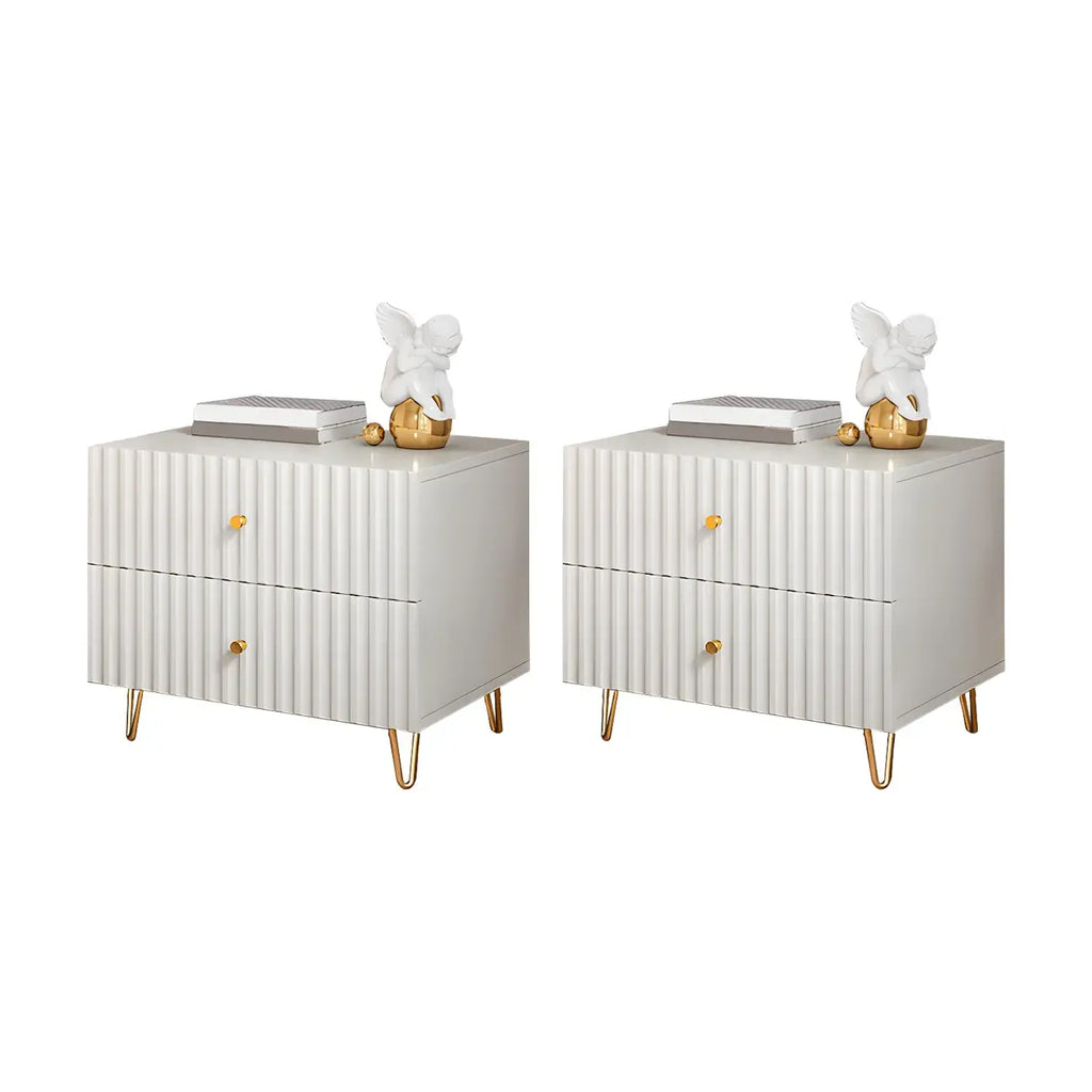 Modern Wooden Stripe Gold Accents Stylish Nightstand