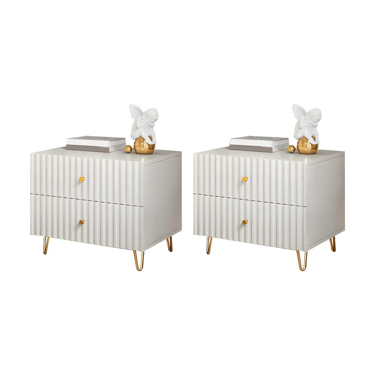 Modern Wooden Stripe Gold Accents Stylish Nightstand