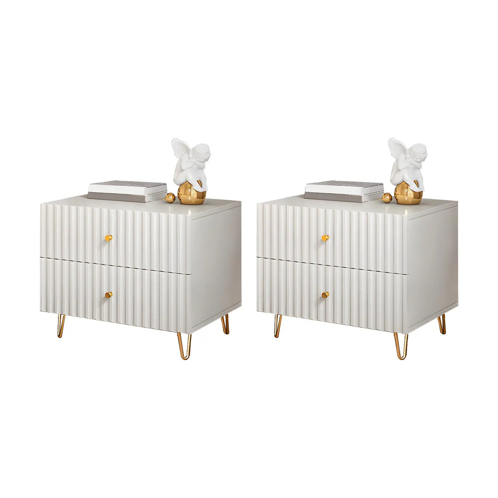 Modern Wooden Stripe Gold Accents Stylish Nightstand