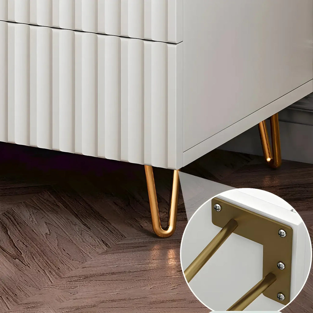 Modern Wooden Stripe Gold Accents Stylish Nightstand