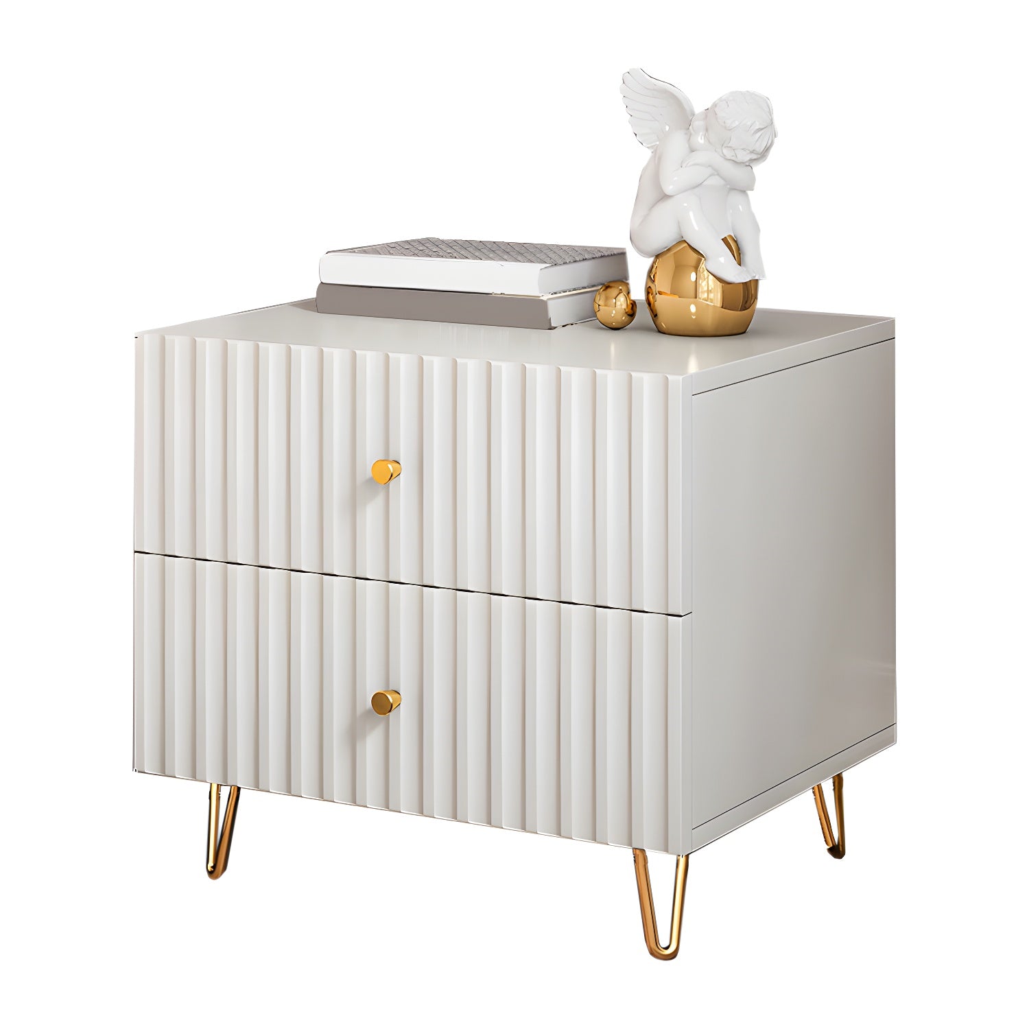 Modern Wooden Stripe Gold Accents Stylish Nightstand