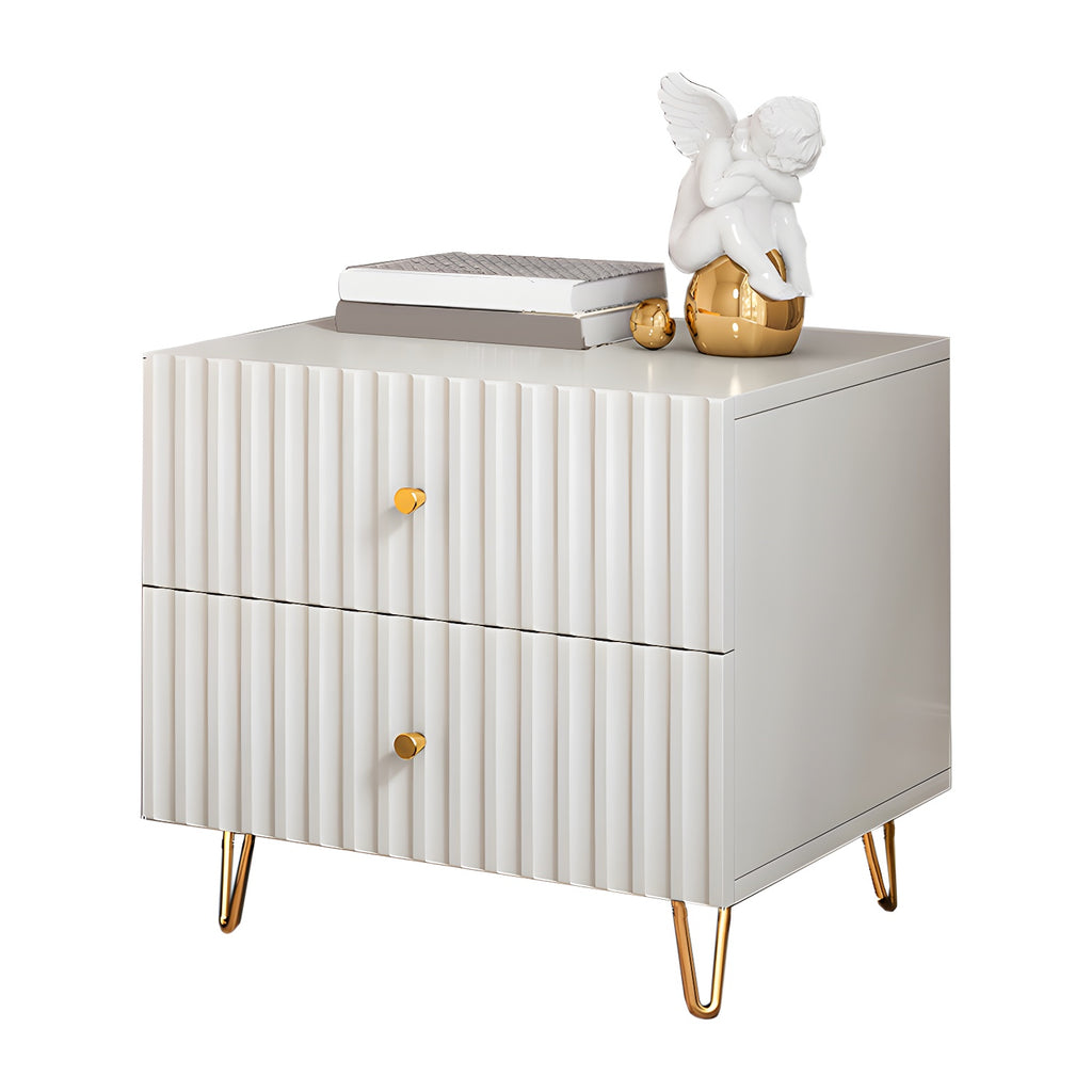 Modern Wooden Stripe Gold Accents Stylish Nightstand