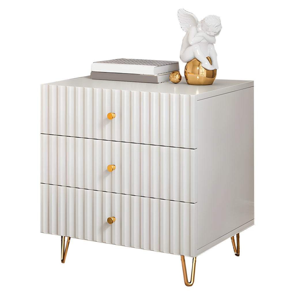 Modern Wooden Stripe Gold Accents Stylish Nightstand