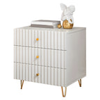 Modern Wooden Stripe Gold Accents Stylish Nightstand
