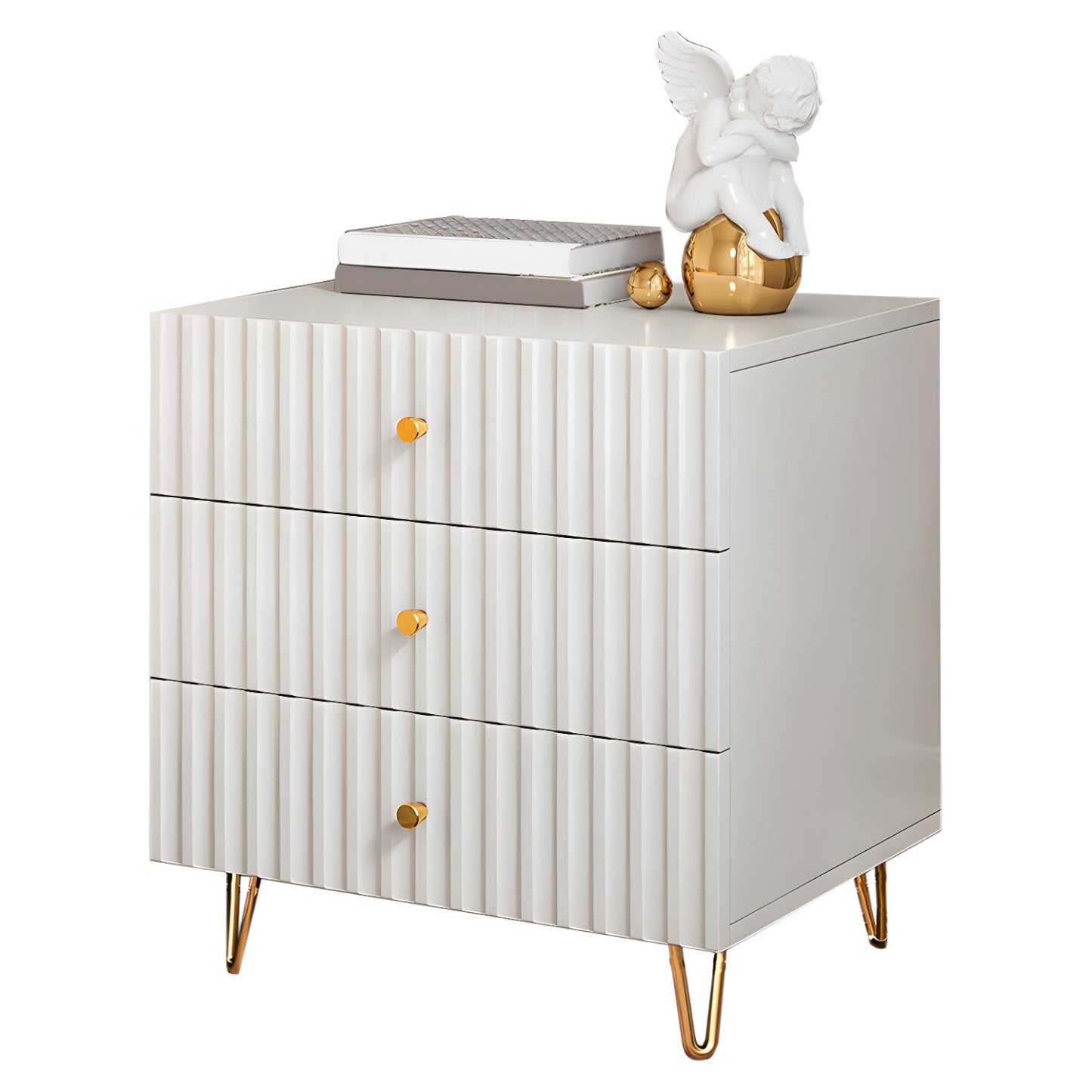 Modern Wooden Stripe Gold Accents Stylish Nightstand