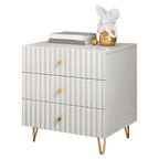 Modern Wooden Stripe Gold Accents Stylish Nightstand