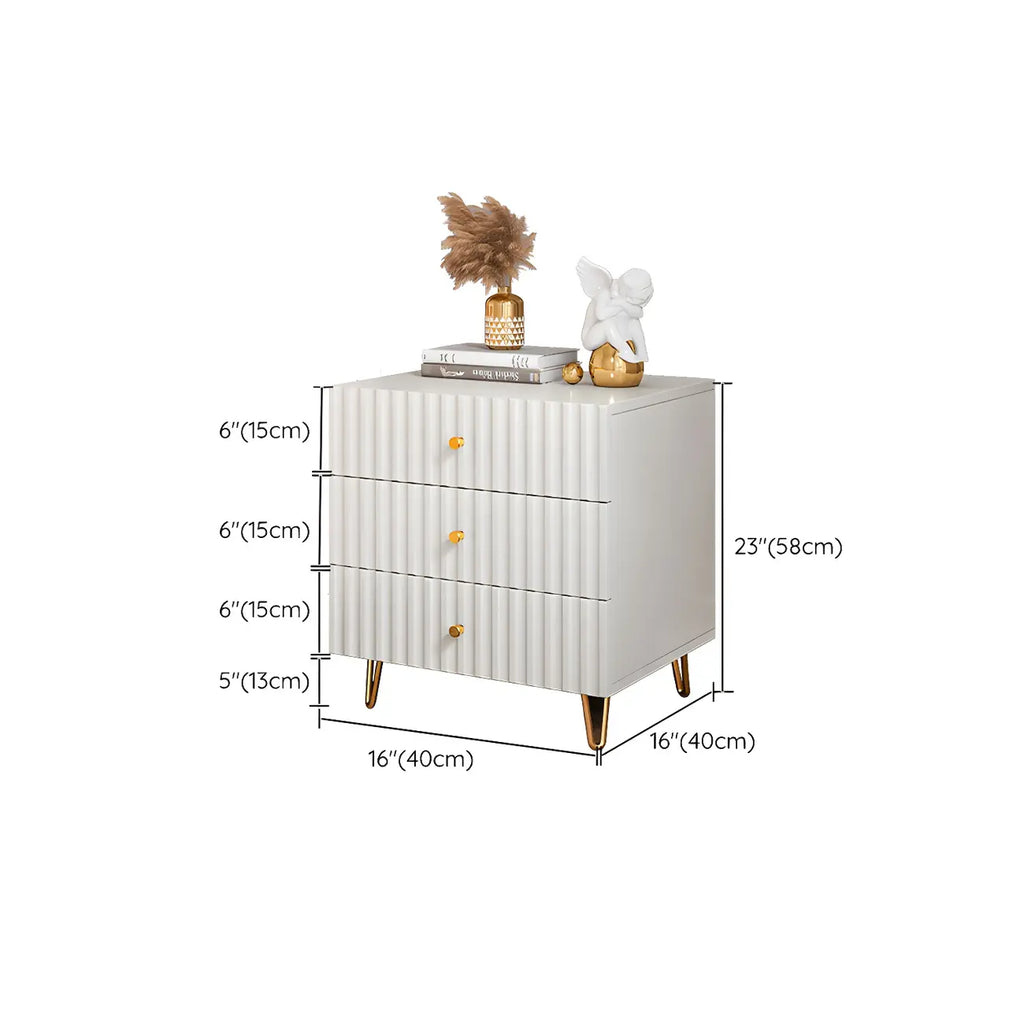 Modern Wooden Stripe Gold Accents Stylish Nightstand