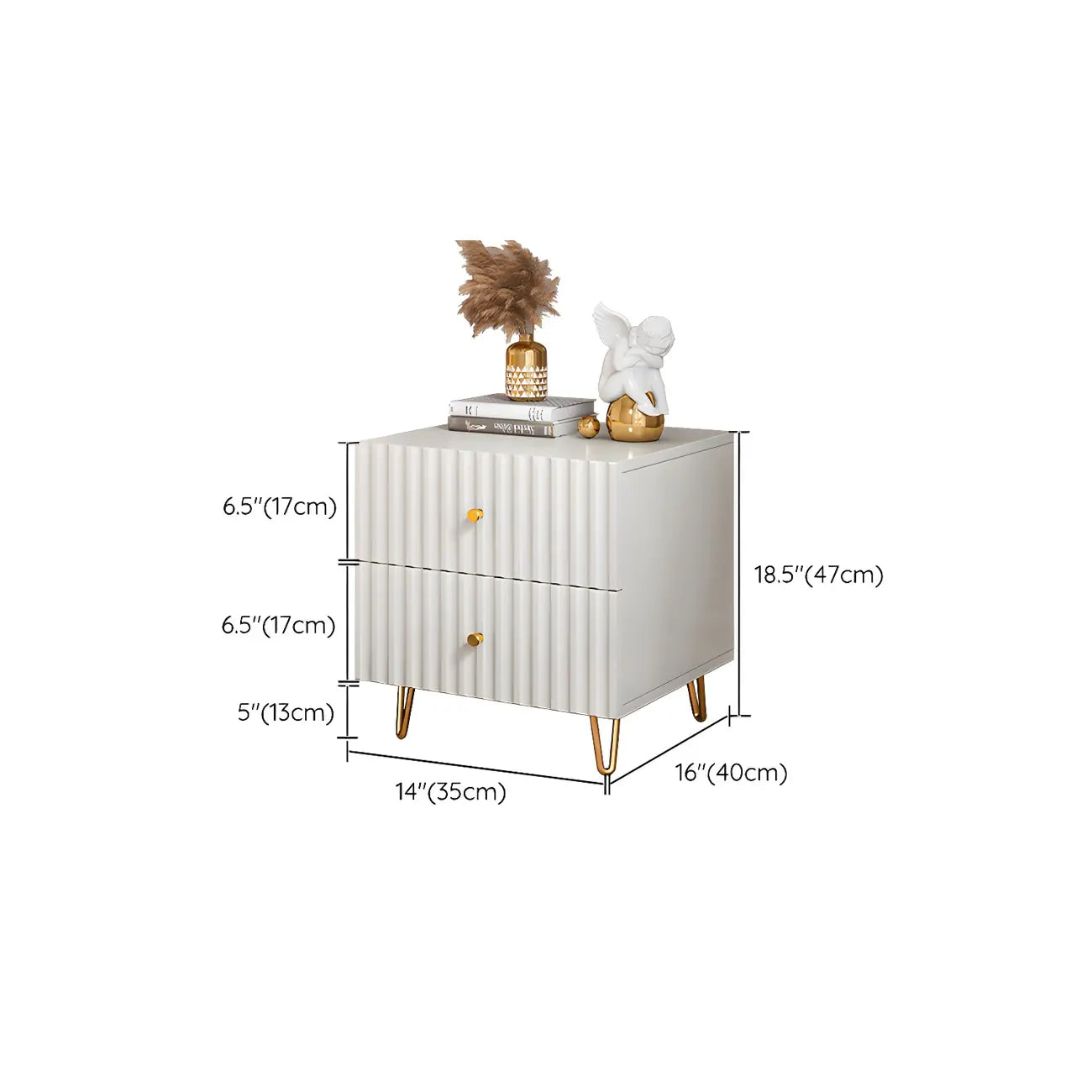 Modern Wooden Stripe Gold Accents Stylish Nightstand