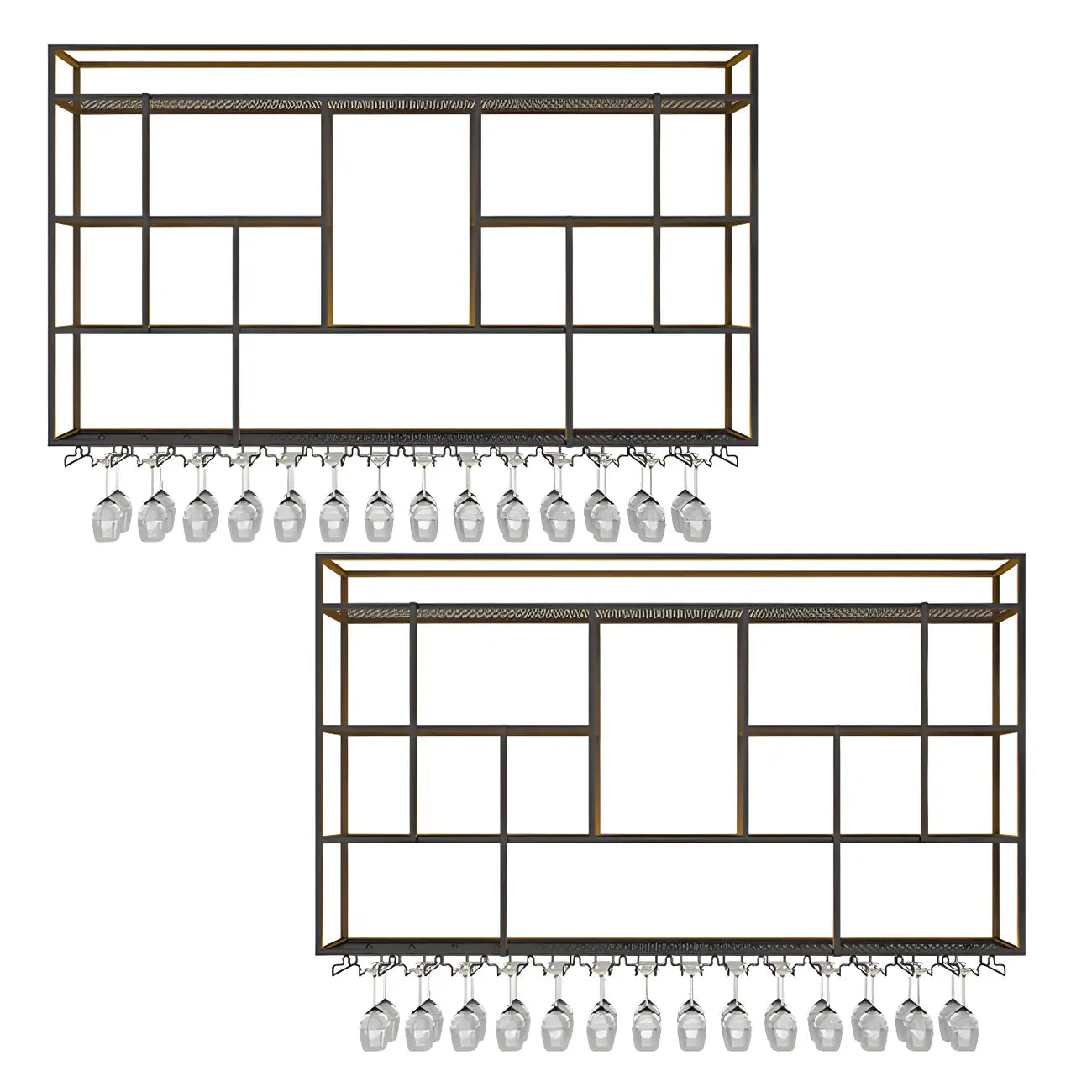 Rectangular Black Metal Wall-Mounted Wine Bottle Rack