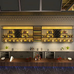 Rectangular Black Metal Wall-Mounted Wine Bottle Rack