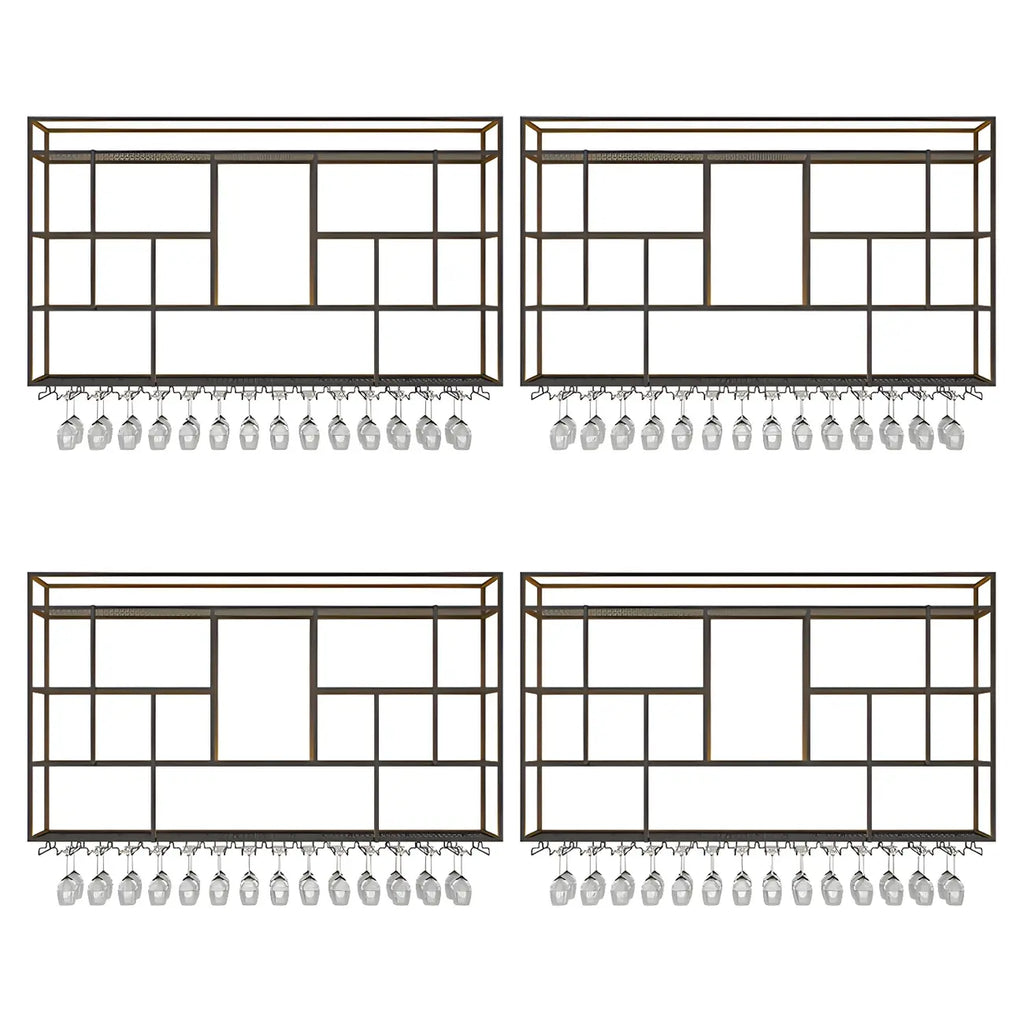 Rectangular Black Metal Wall-Mounted Wine Bottle Rack
