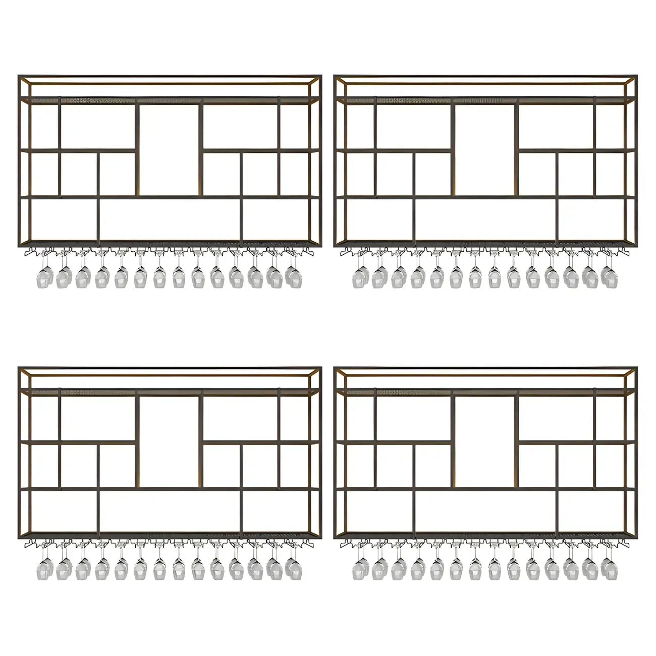 Rectangular Black Metal Wall-Mounted Wine Bottle Rack