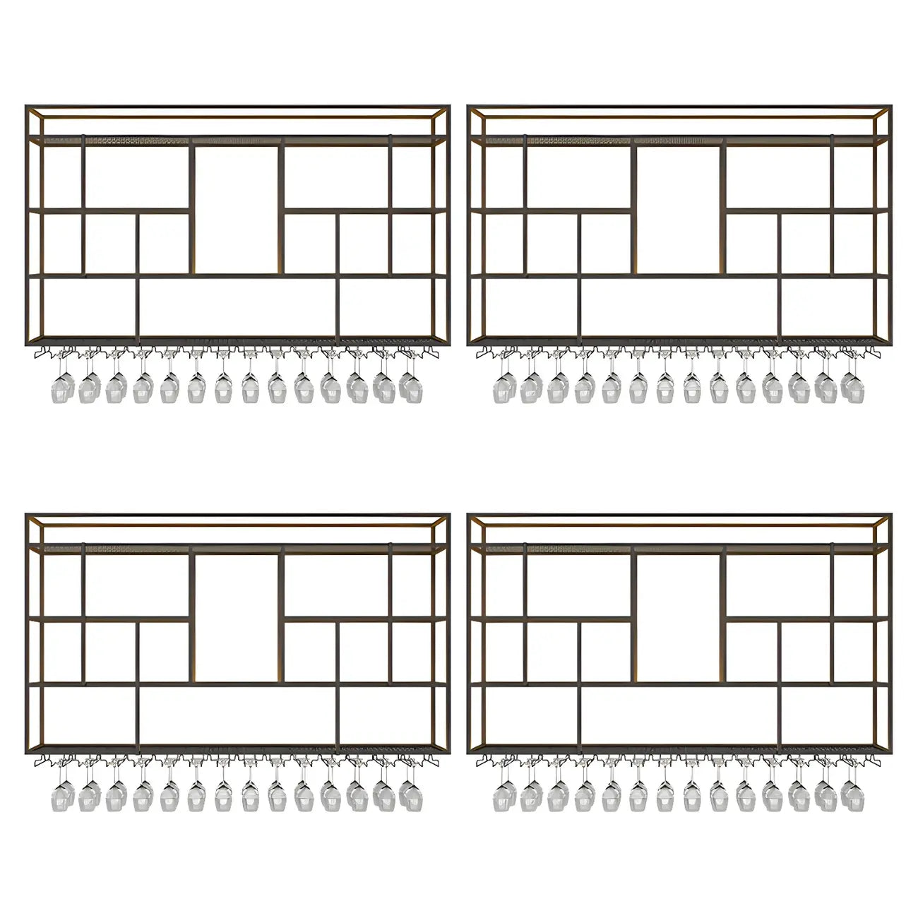 Rectangular Black Metal Wall-Mounted Wine Bottle Rack