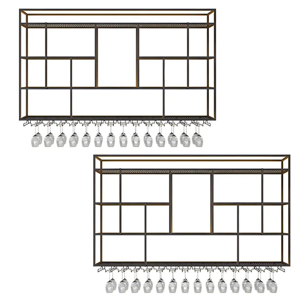 Rectangular Black Metal Wall-Mounted Wine Bottle Rack