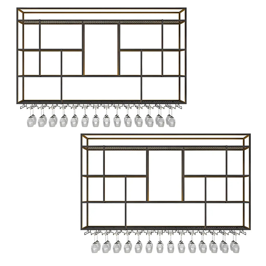 Rectangular Black Metal Wall-Mounted Wine Bottle Rack