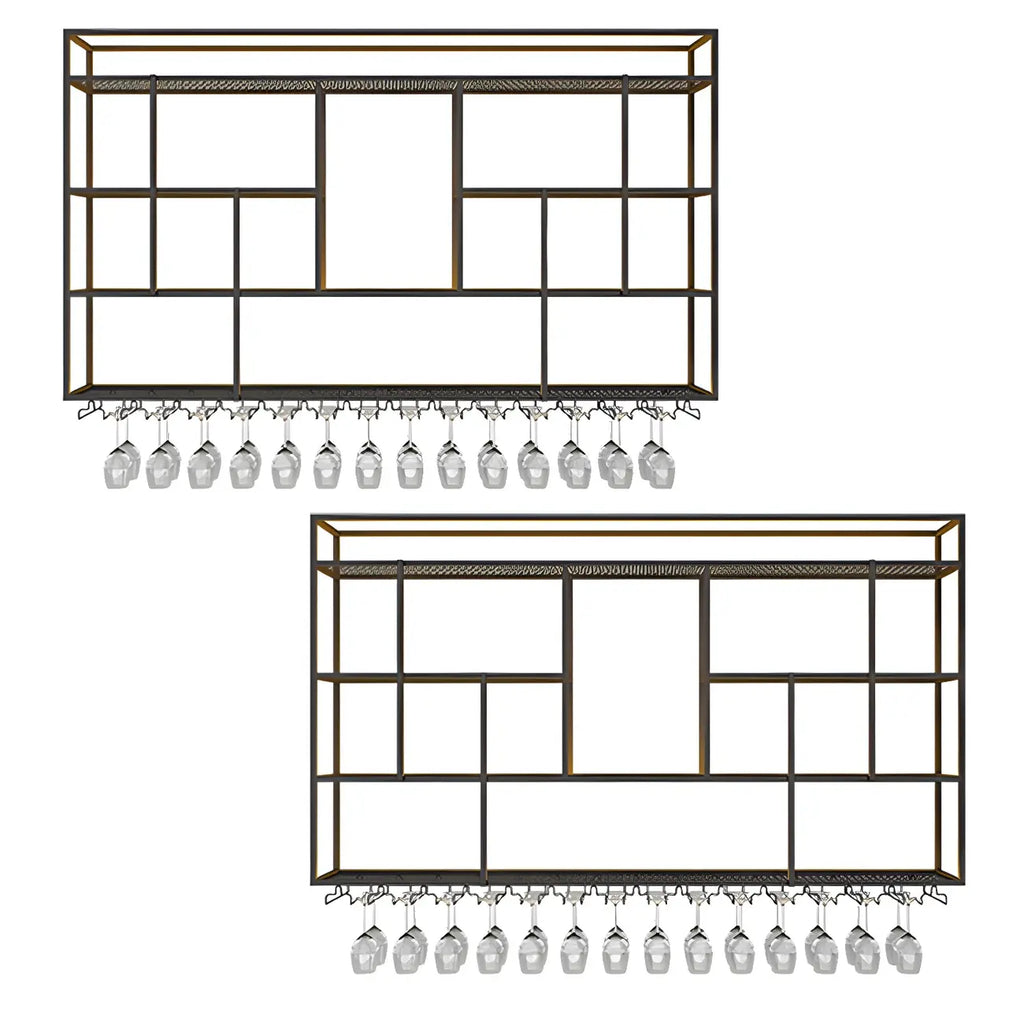 Rectangular Black Metal Wall-Mounted Wine Bottle Rack