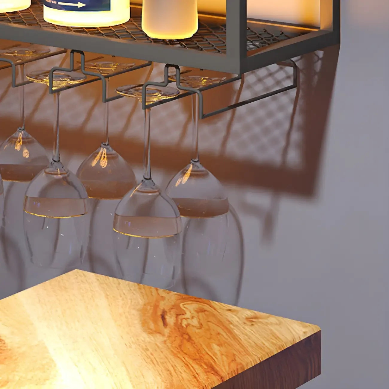 Rectangular Black Metal Wall-Mounted Wine Bottle Rack