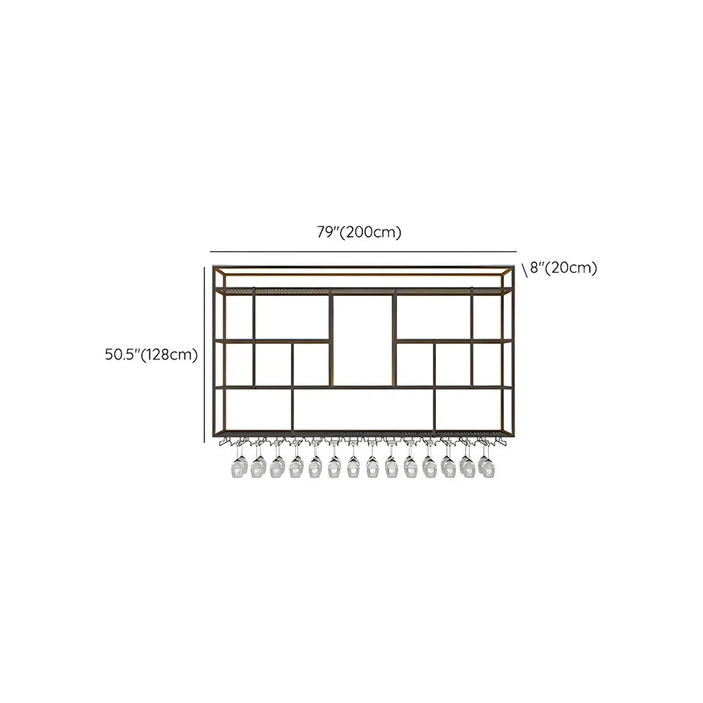 Rectangular Black Metal Wall-Mounted Wine Bottle Rack