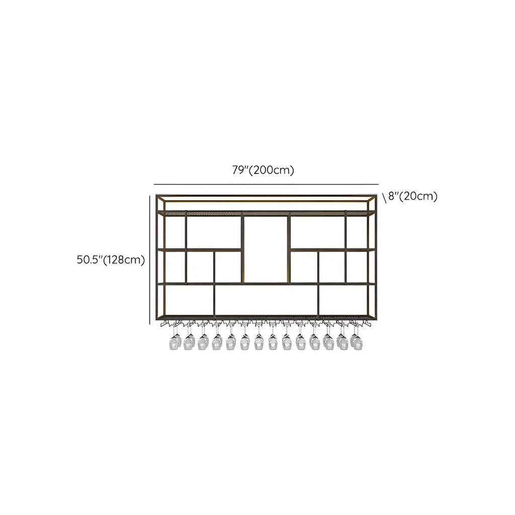 Rectangular Black Metal Wall-Mounted Wine Bottle Rack