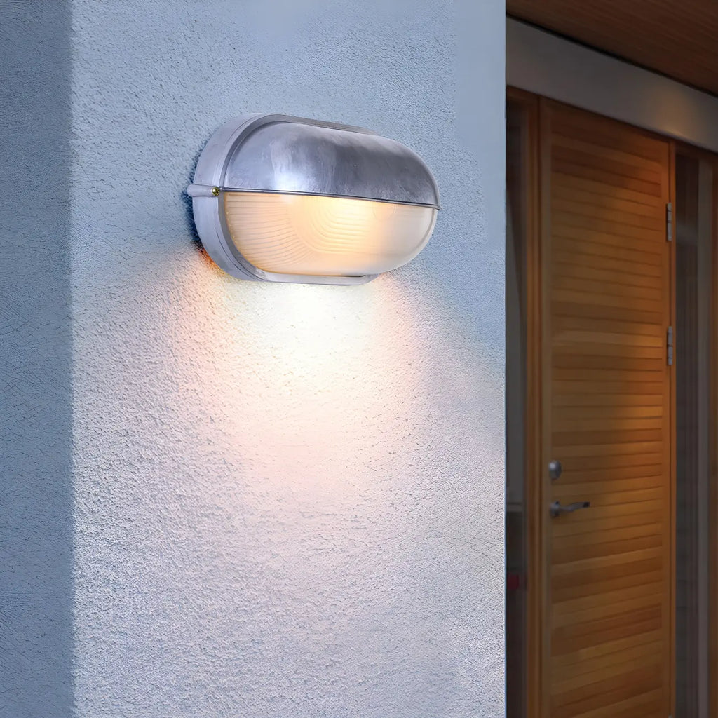 Industrial Silver Ribbed Frosted Glass Outdoor Wall Light