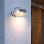 Industrial Silver Ribbed Frosted Glass Outdoor Wall Light