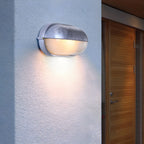 Industrial Silver Ribbed Frosted Glass Outdoor Wall Light