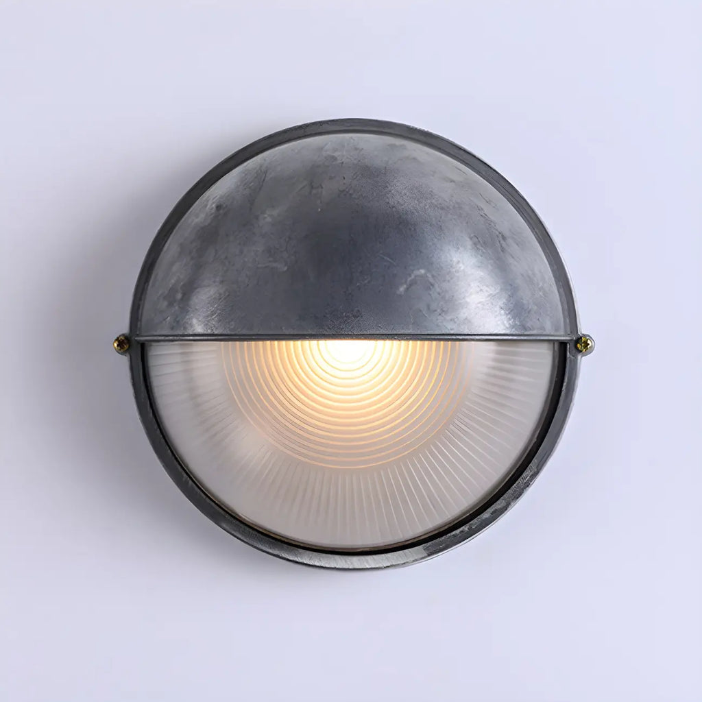 Industrial Silver Ribbed Frosted Glass Outdoor Wall Light