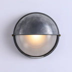 Industrial Silver Ribbed Frosted Glass Outdoor Wall Light