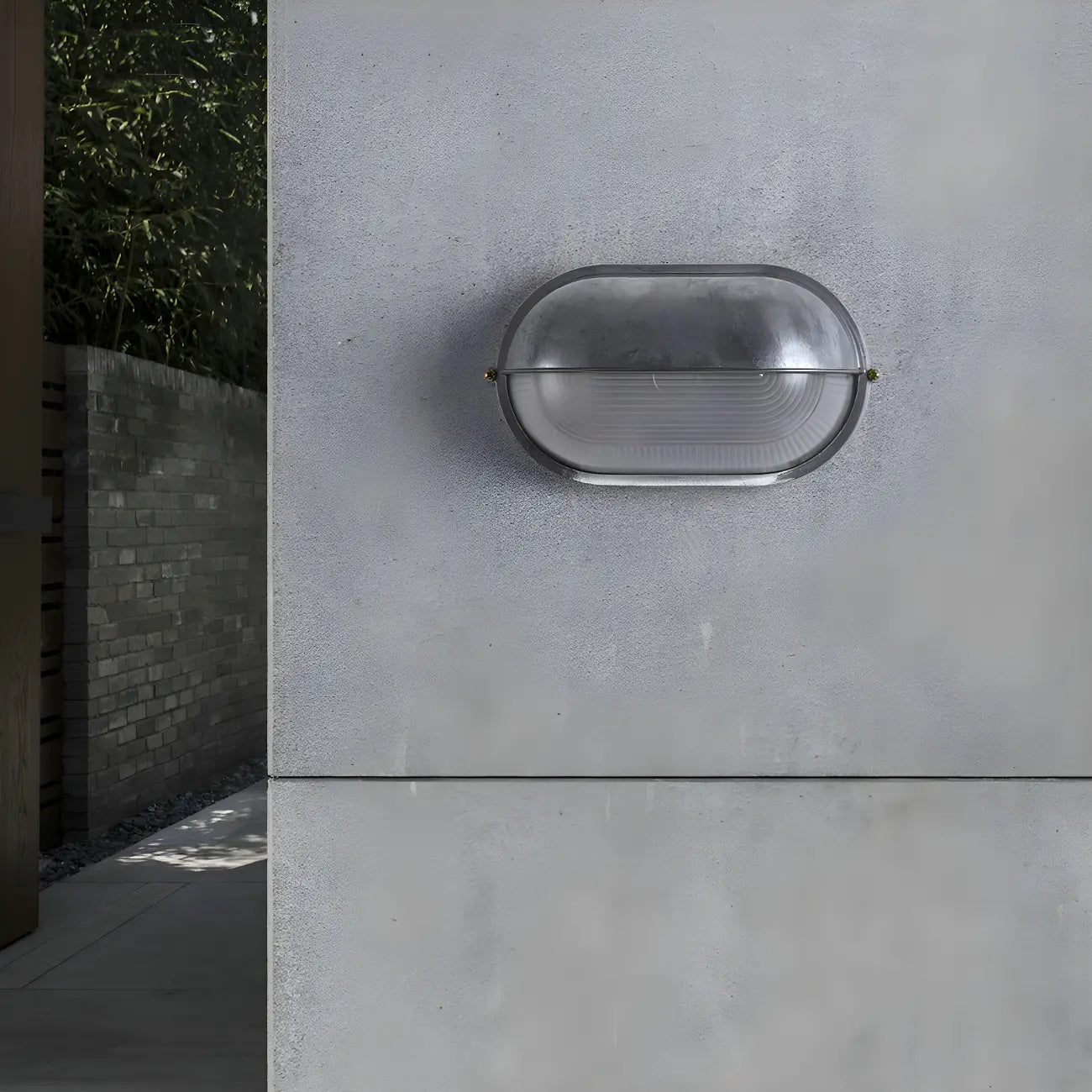 Industrial Silver Ribbed Frosted Glass Outdoor Wall Light