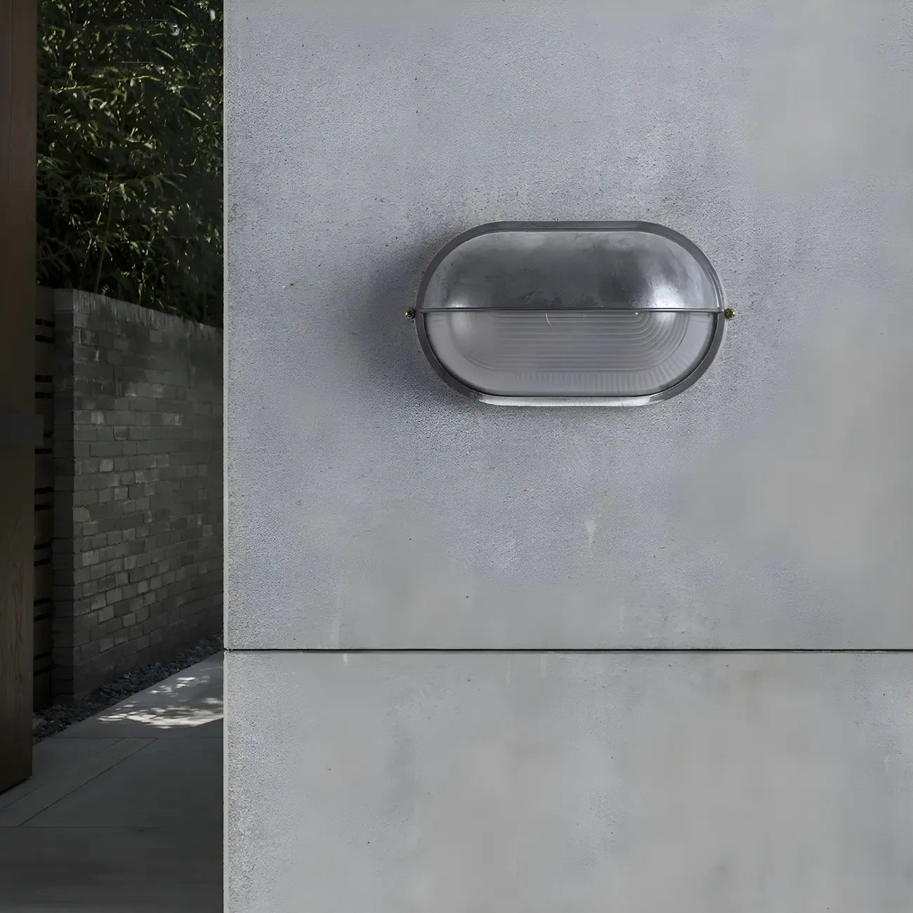 Industrial Silver Ribbed Frosted Glass Outdoor Wall Light