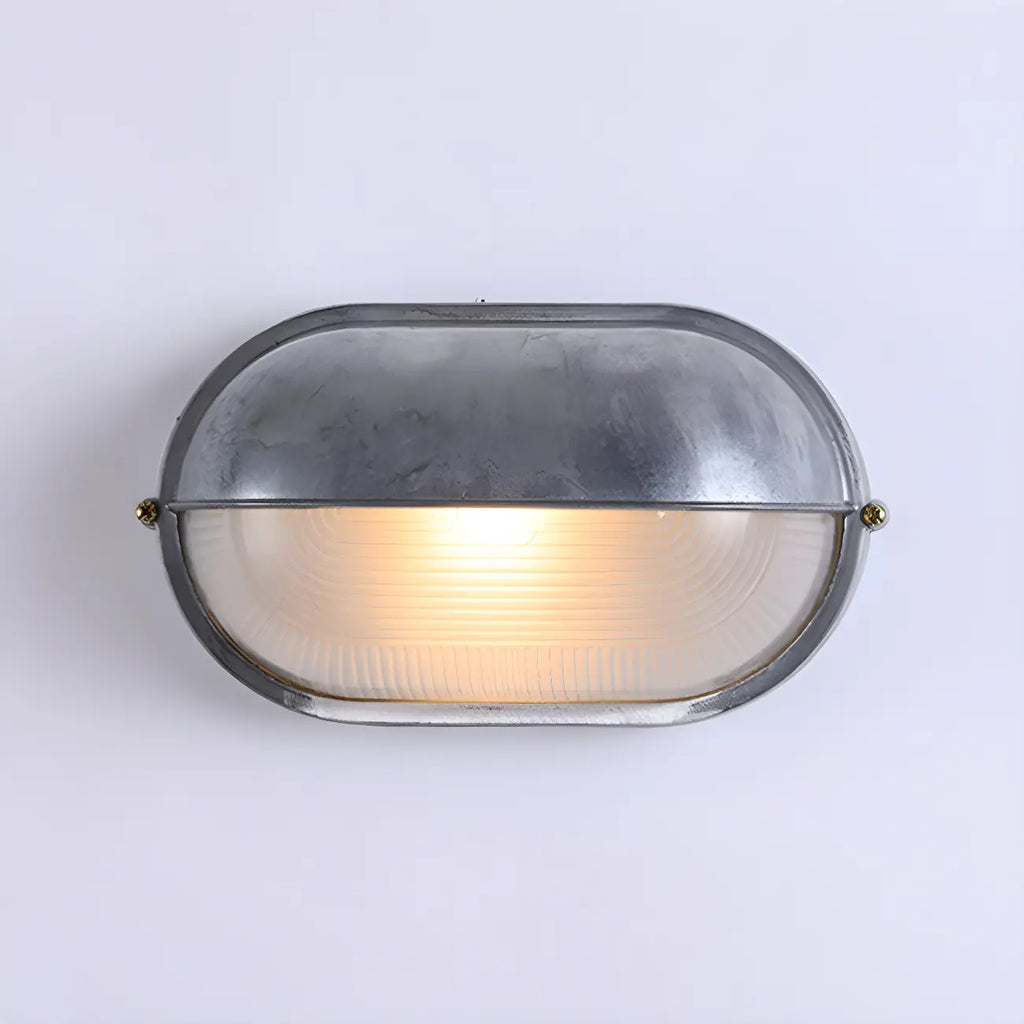 Industrial Silver Ribbed Frosted Glass Outdoor Wall Light