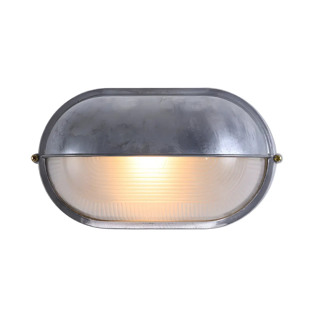Industrial Silver Ribbed Frosted Glass Outdoor Wall Light