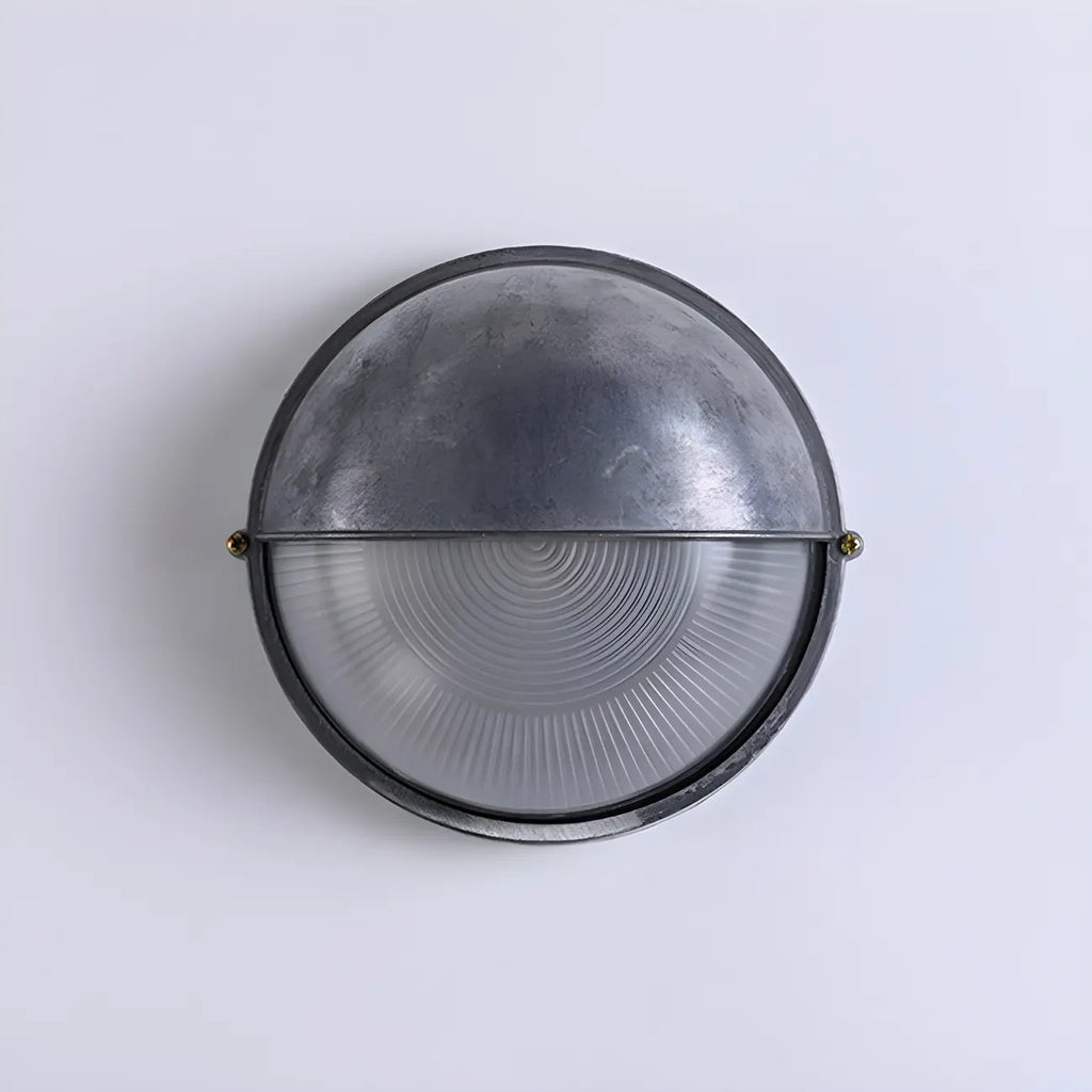 Industrial Silver Ribbed Frosted Glass Outdoor Wall Light