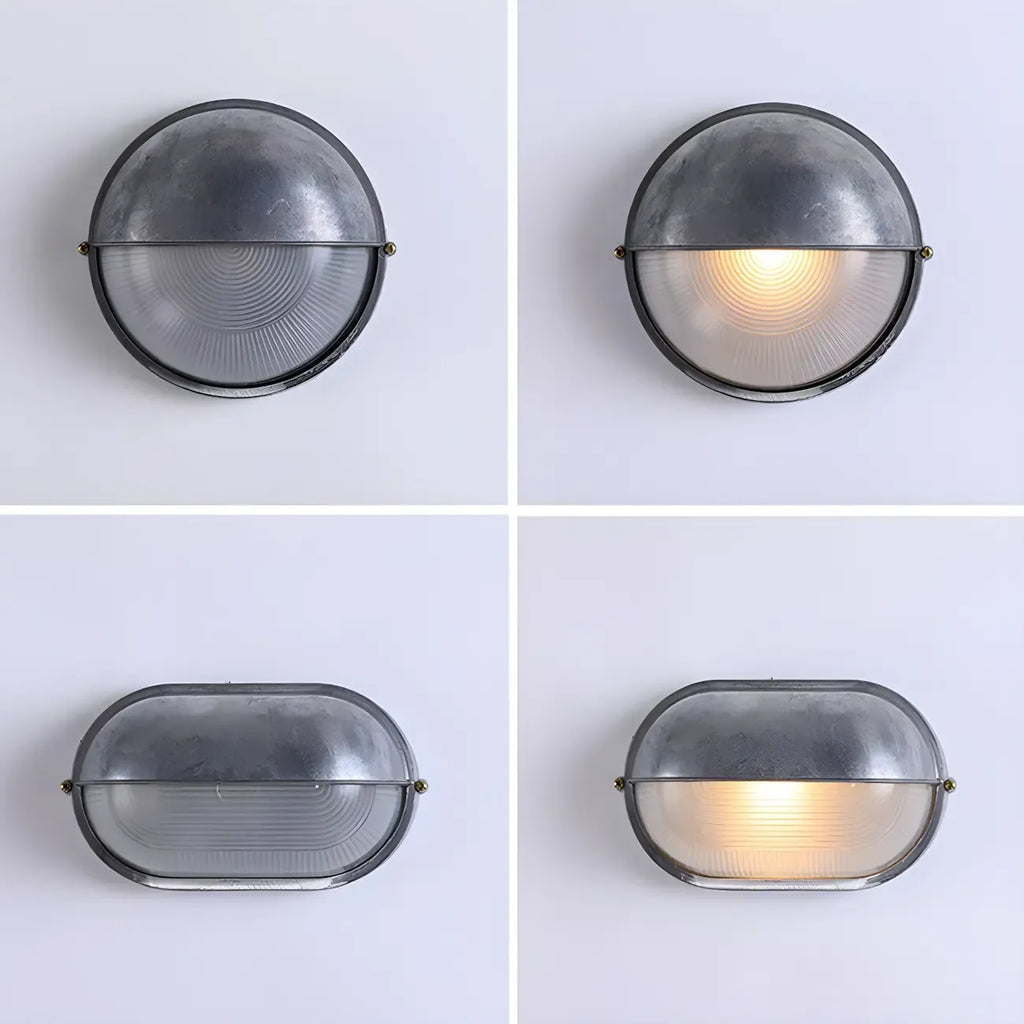 Industrial Silver Ribbed Frosted Glass Outdoor Wall Light