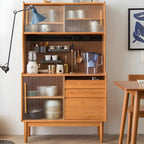 Cherry Wood Storage Glass Doors Hutch Cabinet