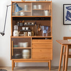 Cherry Wood Storage Glass Doors Hutch Cabinet