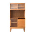 Cherry Wood Storage Glass Doors Hutch Cabinet