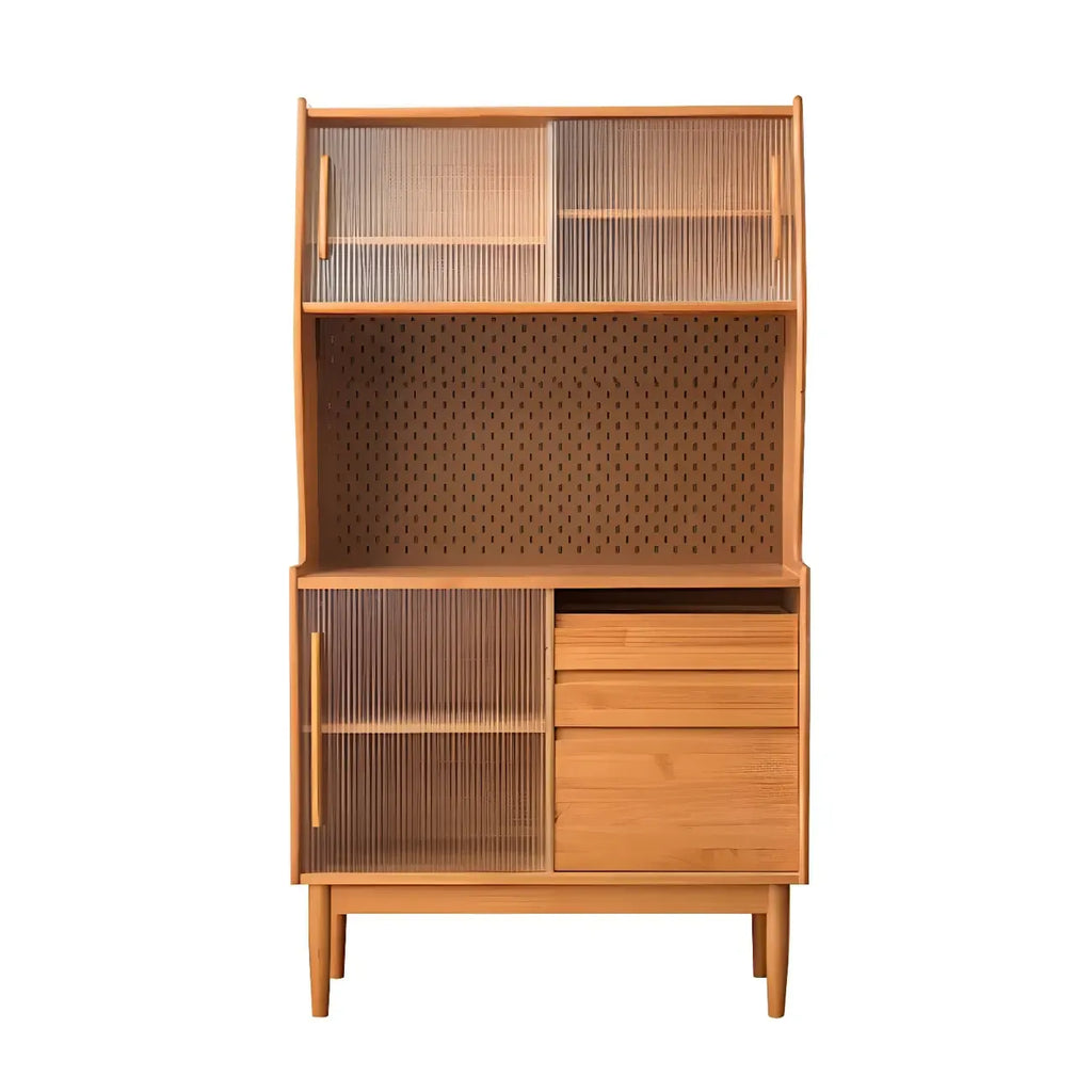 Cherry Wood Storage Glass Doors Hutch Cabinet