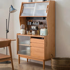 Cherry Wood Storage Glass Doors Hutch Cabinet