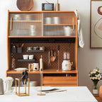 Cherry Wood Storage Glass Doors Hutch Cabinet