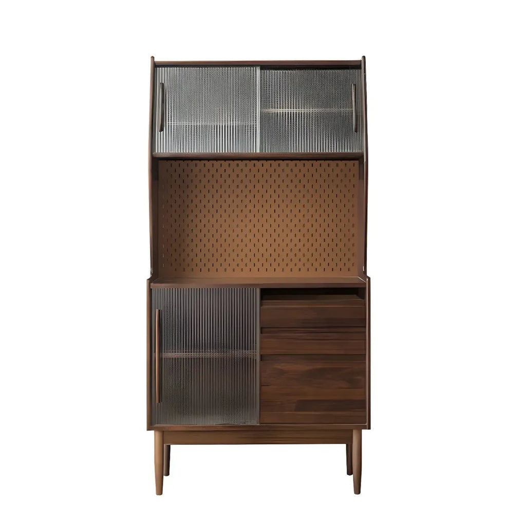 Cherry Wood Storage Glass Doors Hutch Cabinet