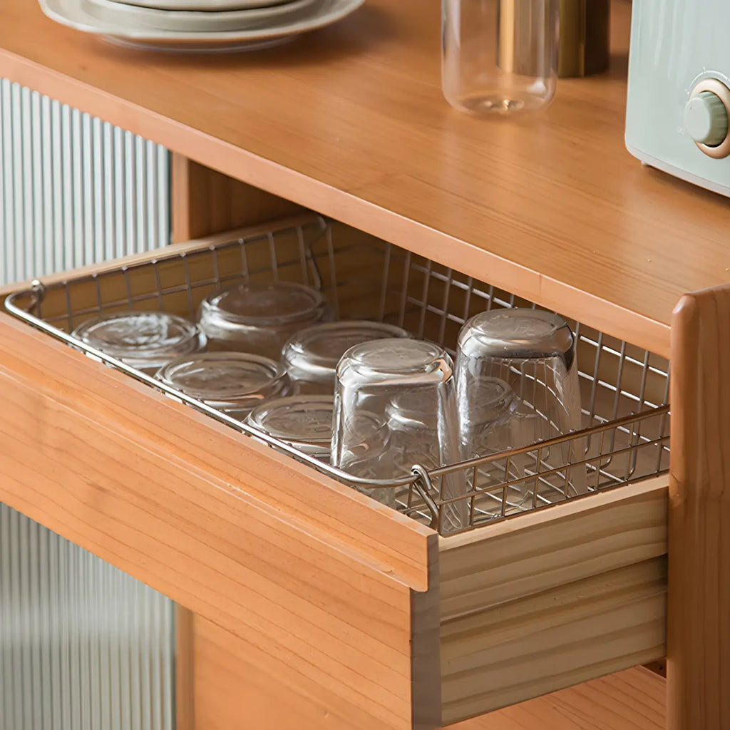 Cherry Wood Storage Glass Doors Hutch Cabinet