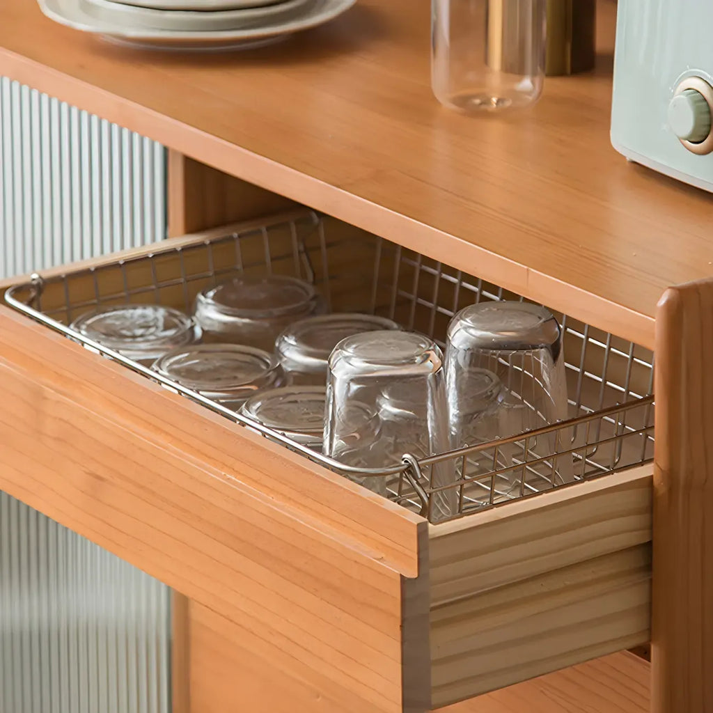 Cherry Wood Storage Glass Doors Hutch Cabinet