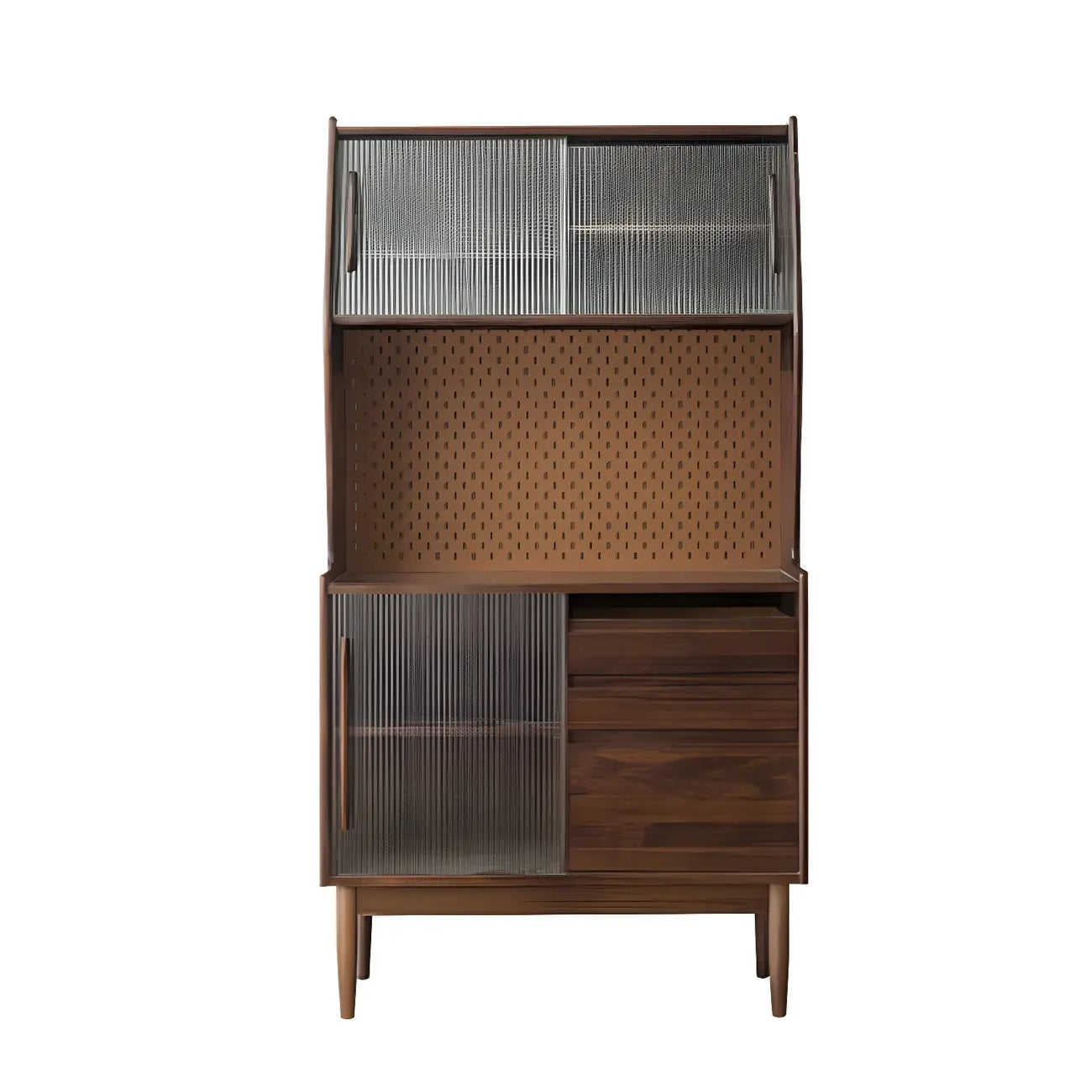 Cherry Wood Storage Glass Doors Hutch Cabinet