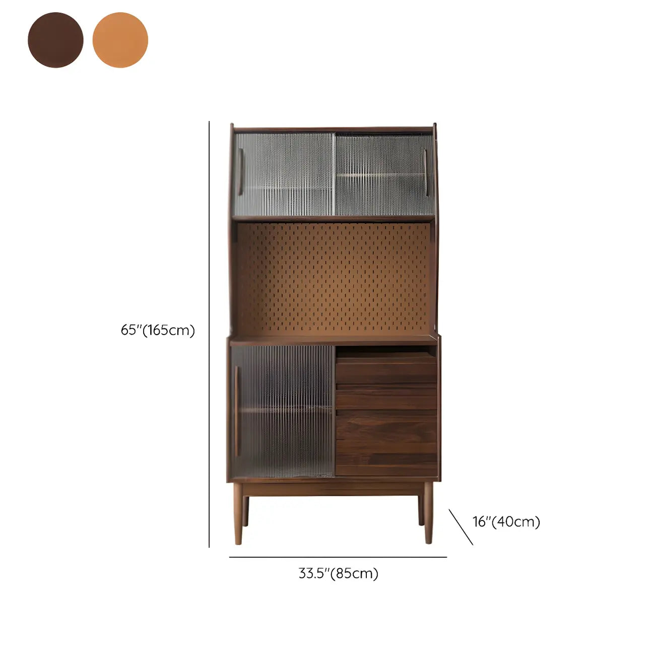Cherry Wood Storage Glass Doors Hutch Cabinet