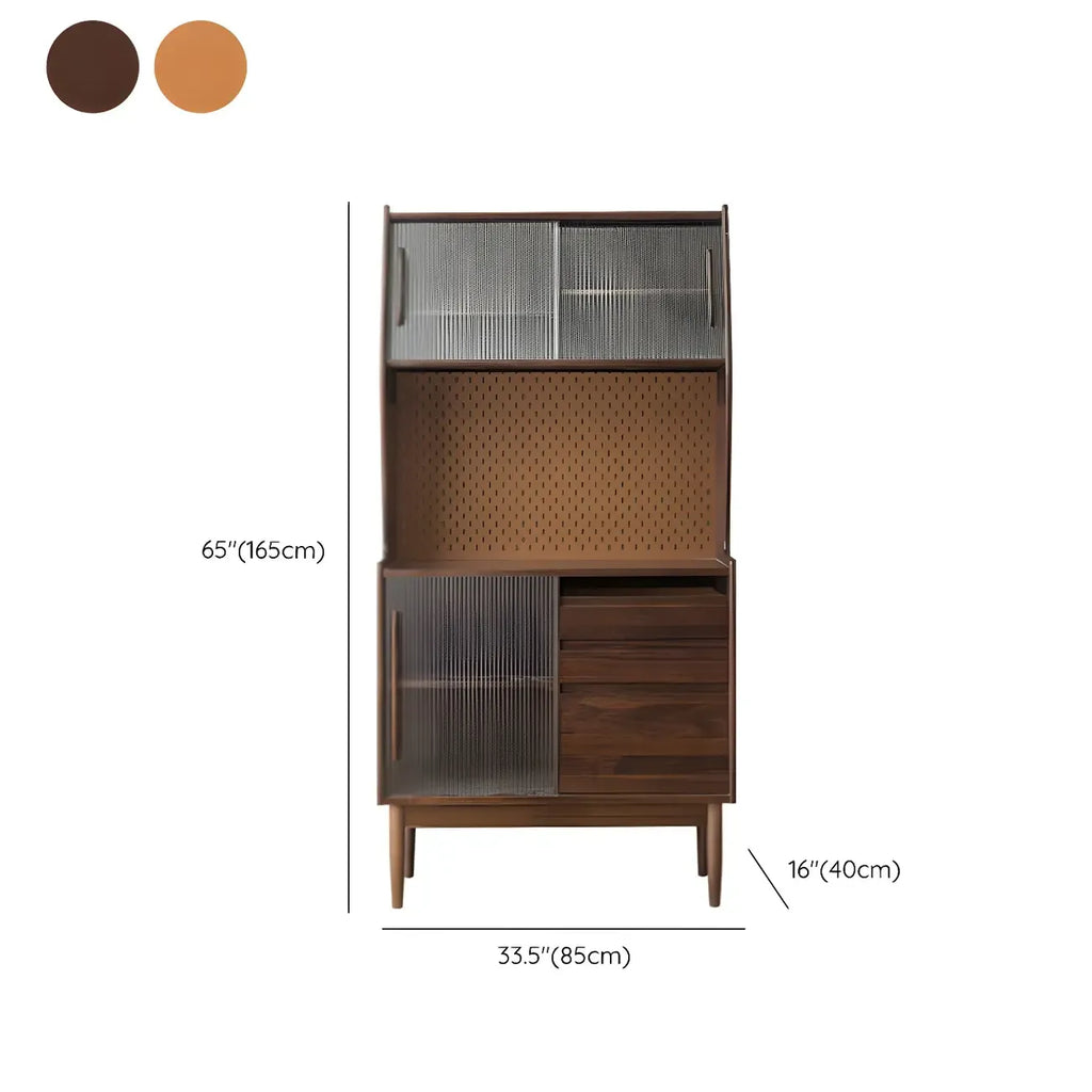 Cherry Wood Storage Glass Doors Hutch Cabinet