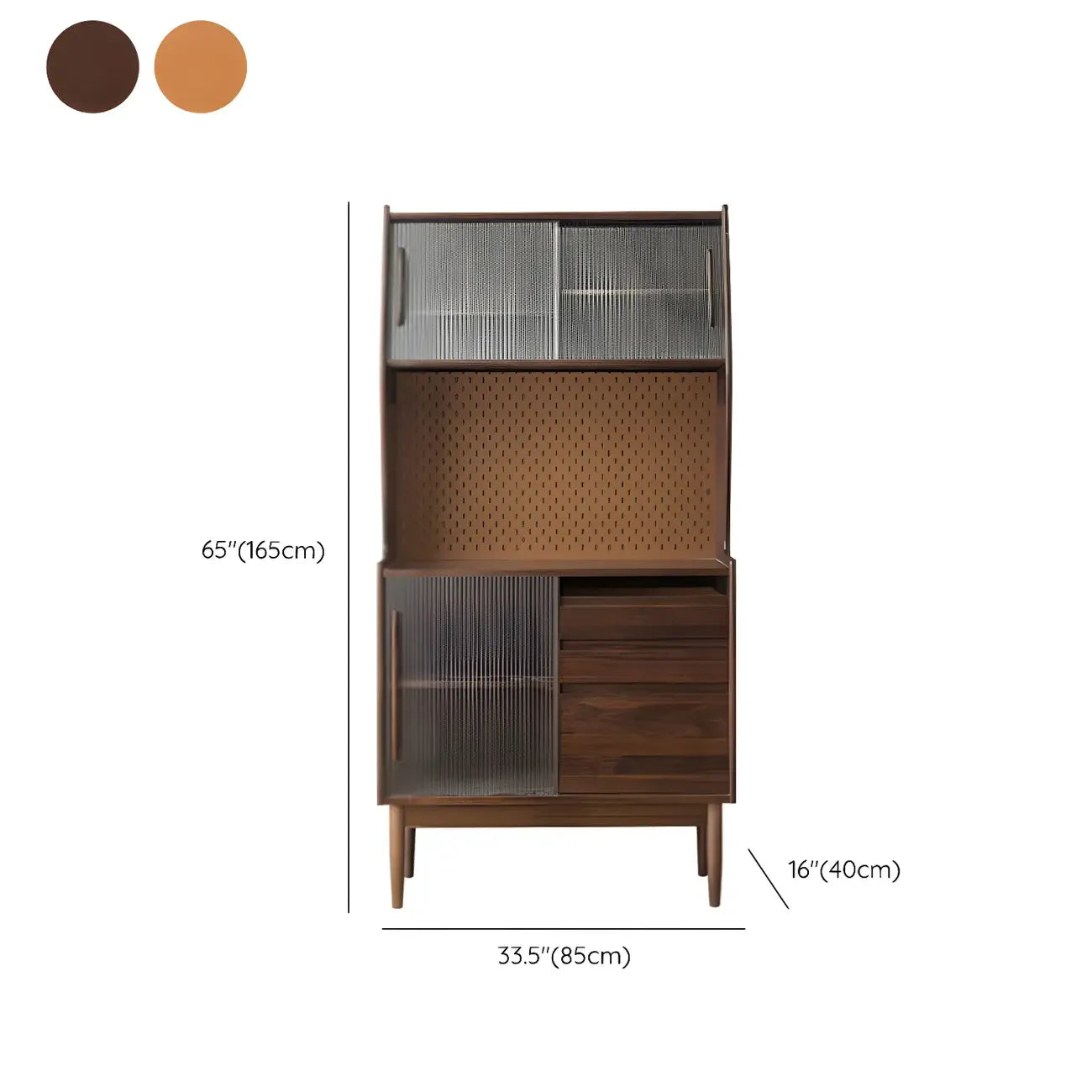 Cherry Wood Storage Glass Doors Hutch Cabinet