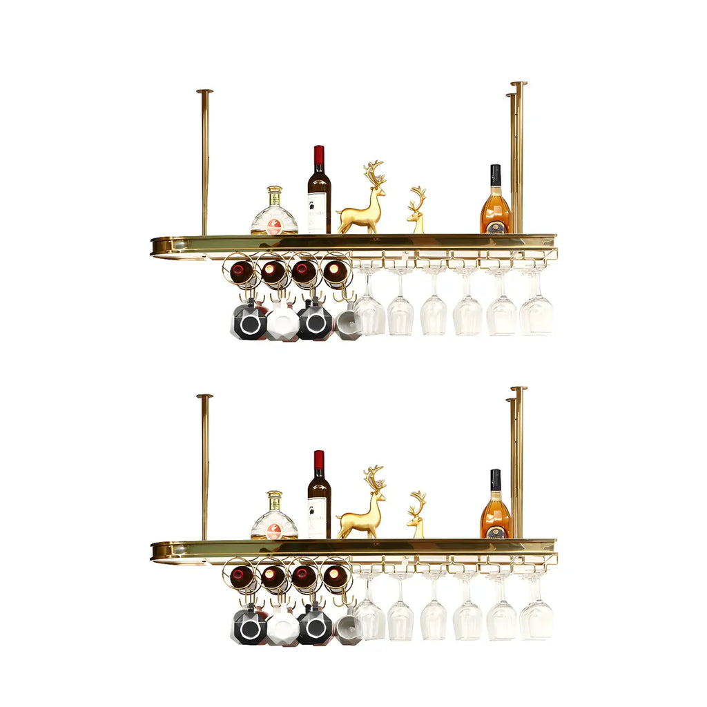 Modern Gold Metal Wine Rack with Glass Holder