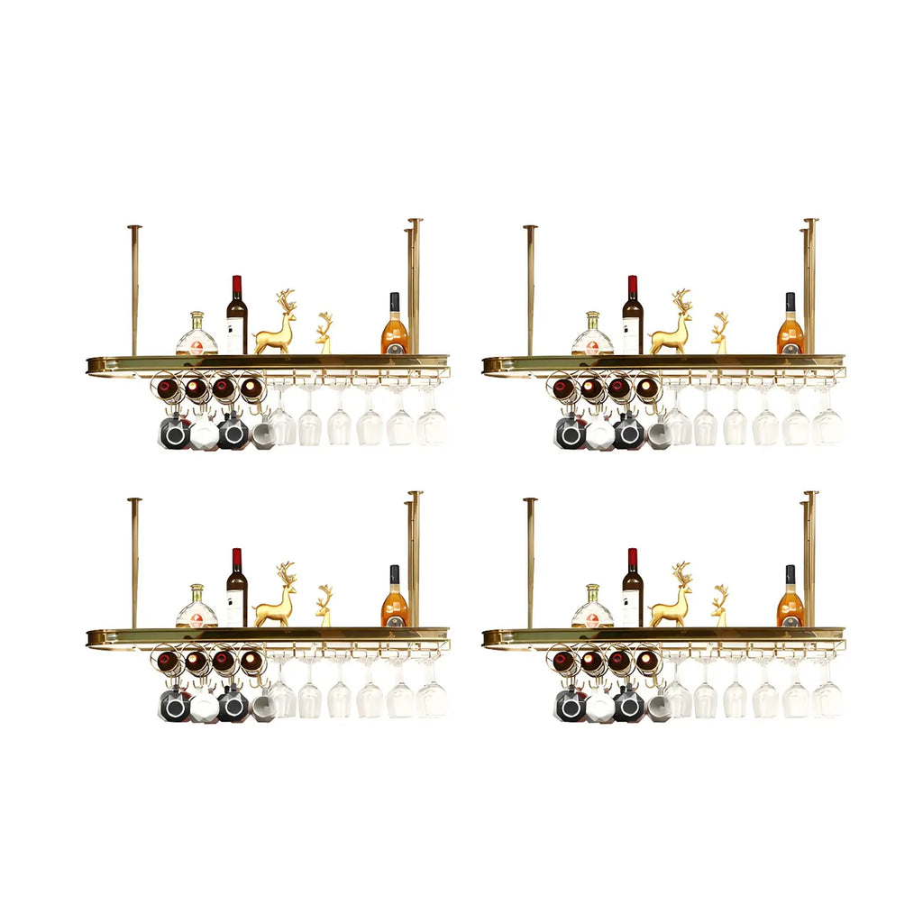 Modern Gold Metal Wine Rack with Glass Holder